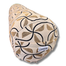 Gold and ecru retro floral round yoga bolster cushion – supportive prop for restorative yoga, meditation, and stretching, Australia