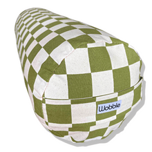 Green Checkerboard Round Yoga Bolster by Wobble Yoga Australia