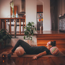 round yoga bolster – supportive meditation and restorative yoga cushion with handle, eco-friendly design by Wobble Yoga
