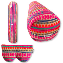 Yoga bolster cushion scented savasana relaxation Eye Pillow and Mat Bag Set handmade with recycled plastic and organic lavender and flaxseed by Wobble Yoga Indian Sunrise