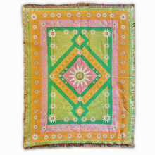 Retro Daisy Garden Yoga recycled cotton rug Blanket by Wobble Yoga. Designed in Australia.