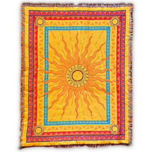 Fire Element Sunburst Yoga Throw recycled cotton Blanket. Designed in Australia.