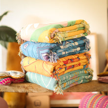 Retro Daisy Garden Yoga recycled cotton rug Blanket by Wobble Yoga. Designed in Australia.