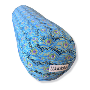 blue peacock feather tiny round bolster by Wobble Yoga