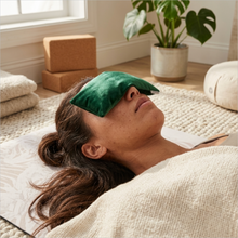 Green Velvet Scented Eye Pillow – rectangular washable lavendar Handmade in Australia by Wobble Yoga