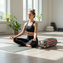 Harlequin Round Yoga Bolster Wobble Yin Yoga Unwind multi-colour deep rest gentle support calm restorative Eco-friendly handcrafted made in Australia AfterPay yogi studio