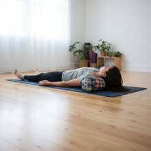 Harlequin Round Yoga Bolster Wobble Yin Yoga Unwind multi-colour deep rest gentle support calm restorative Eco-friendly handcrafted made in Australia AfterPay yogi home studio