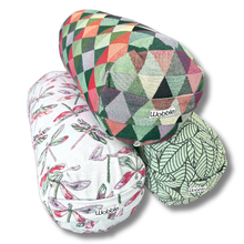 Three wobble yoga small baby cushions with different patterns on a white background australia handmade sustainable