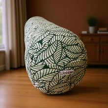 Verdant classic round bolster cushion studio home yin meditation yogi by Wobble Yoga green leaf tapestry sustainable eco-friendly handmade australia australian