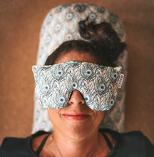 Blue and Gold Peacock Eye Pillow Savasana Relaxation scented with organic lavender and flaxseed by Wobble Yoga