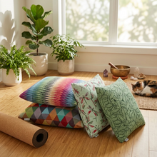 Rainbow Chakra Verdant Dragonfly Harlequin Zabuton meditation floor cushion recycled plastic sustainable australia australian handmade afterpay home studio