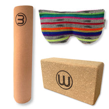 Cork Yoga Mat, Cork Yoga Block and Eye Pillow Set by Wobble Yoga Rainbow Stripe