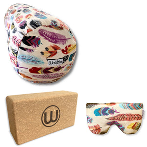 Yoga bolster cushion scented savasana relaxation Eye Pillow and Cork Yoga Block Set handmade with recycled plastic and organic lavender and flaxseed by Wobble Yoga Dream Feather