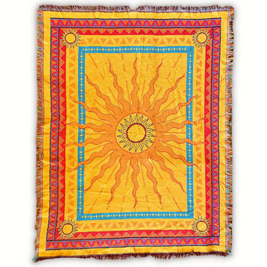 Fire Element Sunburst Yoga Throw recycled cotton Blanket. Designed in Australia.