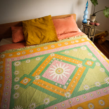 Retro Daisy Garden Yoga recycled cotton rug Blanket by Wobble Yoga. Designed in Australia.