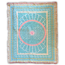 Yoga recycled cotton blue turquoise Rug Throw Blanket by Wobble Yoga. Designed in Australia.