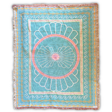 Yoga recycled cotton blue turquoise Rug Throw Blanket by Wobble Yoga. Designed in Australia.