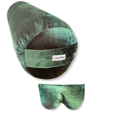 Yoga bolster cushion and scented savasana relaxation Eye Pillow Set handmade with recycled plastic and organic lavender and flaxseed by Wobble Yoga Green Velvet
