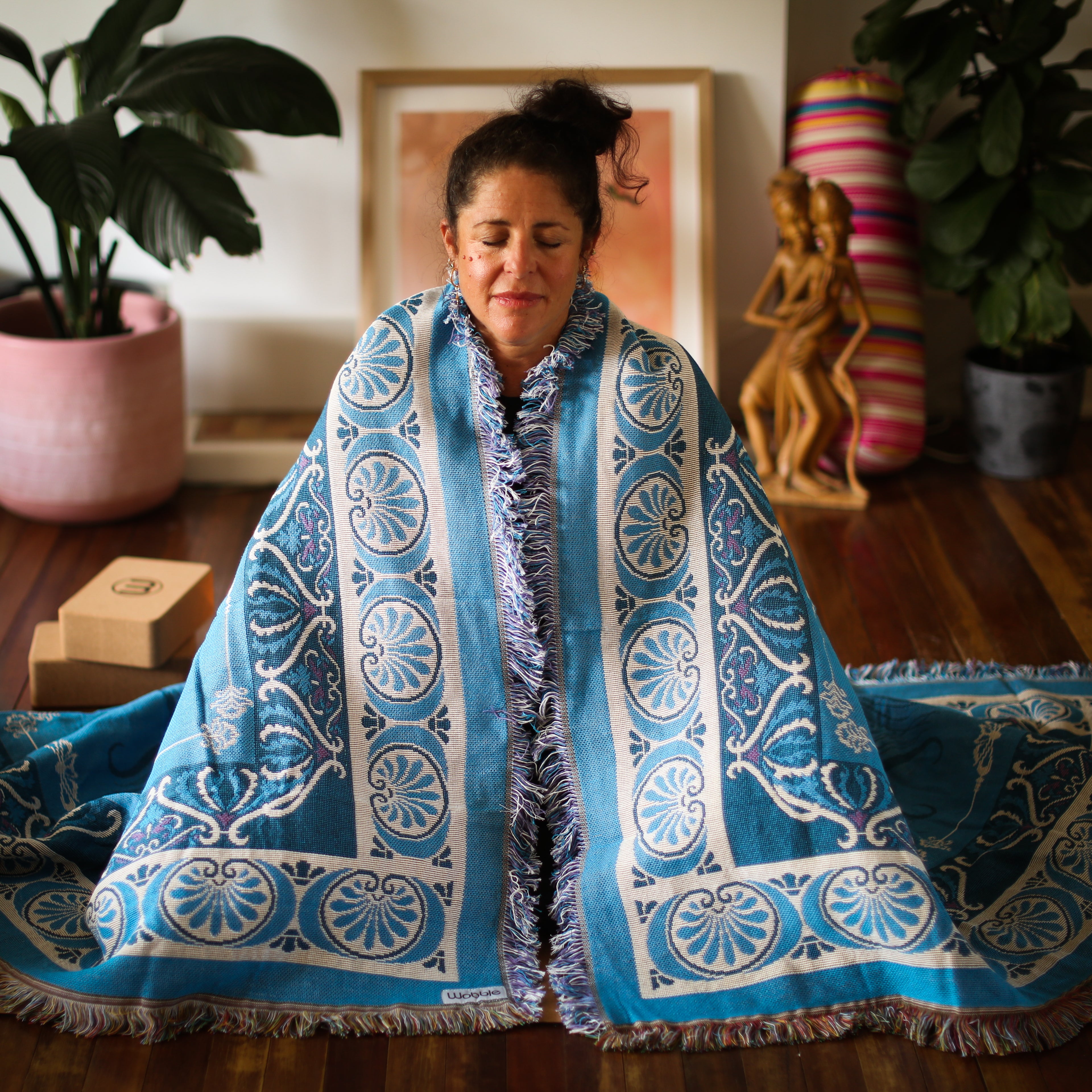 Peacock Blue Weighted Blanket Throw Beach Yoga Picnic – Wobble Yoga - Main Image